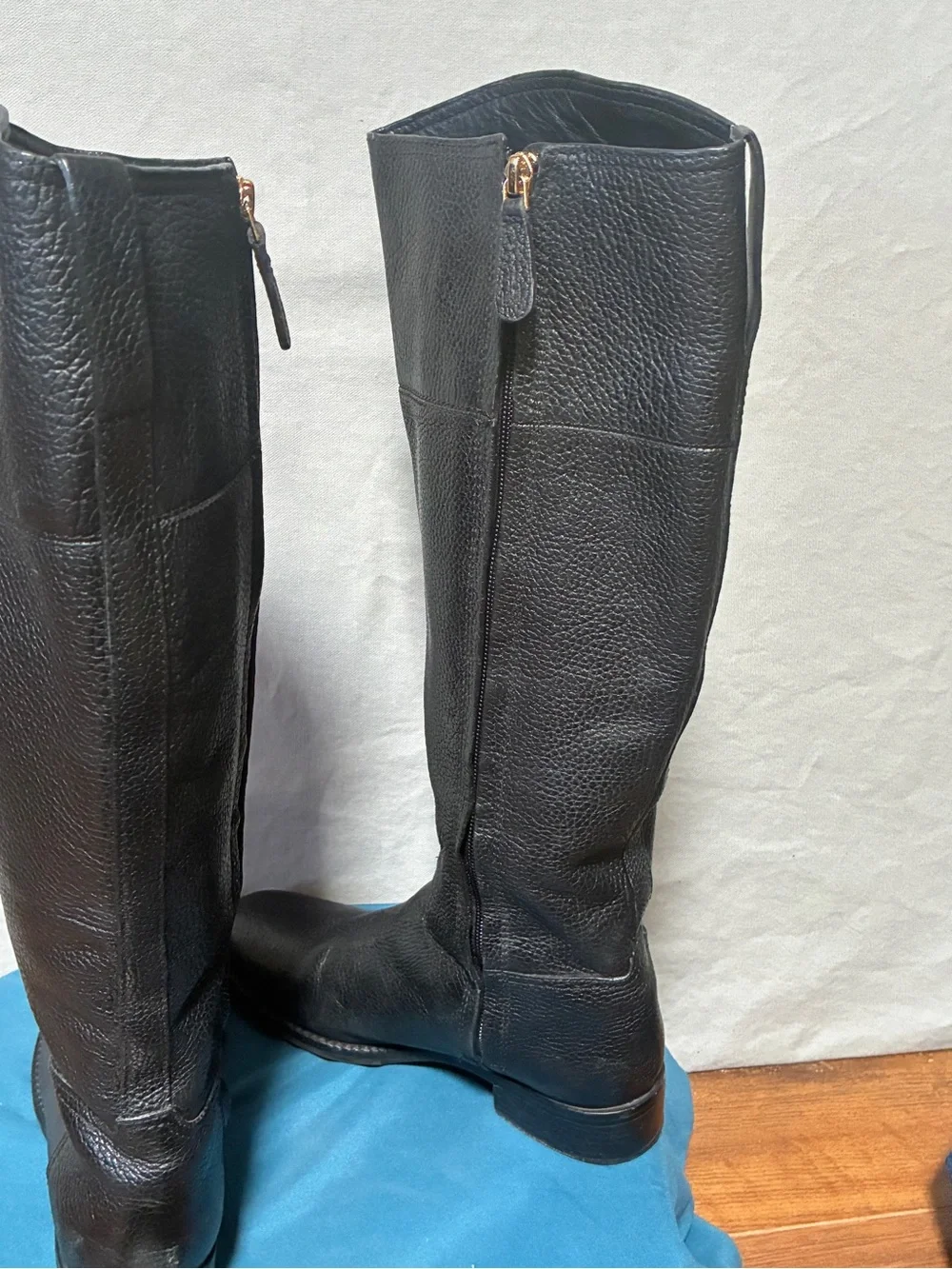 Tory Burch Junction Riding Boots Black Pebbled Leather Womens Knee High Sz 6M